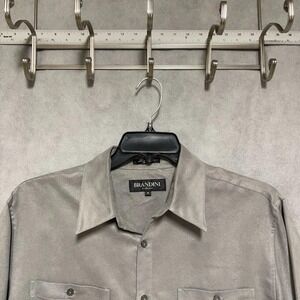 Brandini Shirt Men's M Gray‎ Suede Button Up Cowboy Western Rodeo Country Party